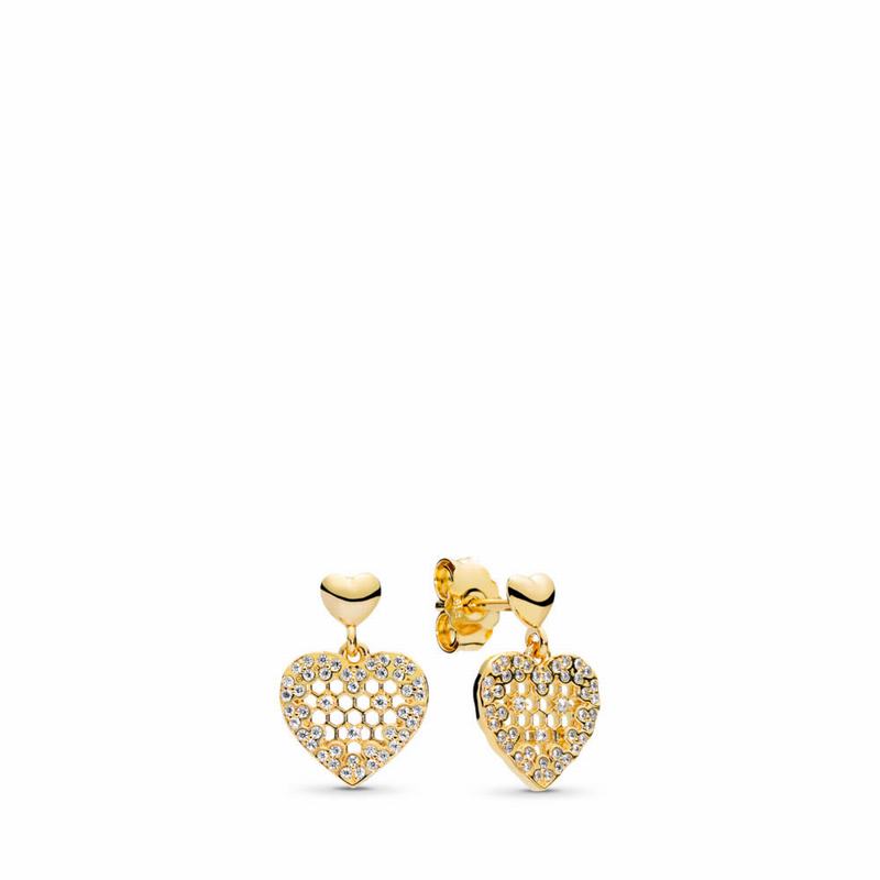 Pandora Shine™ Honeycomb Lace Dangle Earrings - 18ct Gold Plated/Cubic Zirconia - Canada | VT3958JB